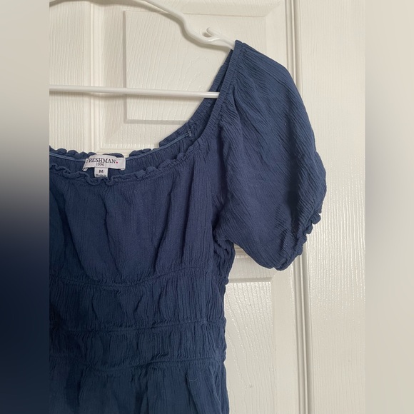 Freshman Navy Blue Smocked Cropped Top Blouse size Medium - Picture 2 of 5